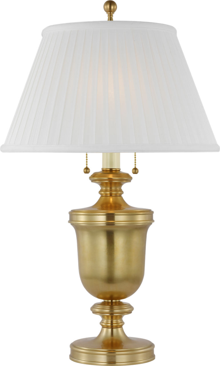 Classical Urn Form Medium Table Lamp in Antique-Burnished Brass with Silk Pleat Shade