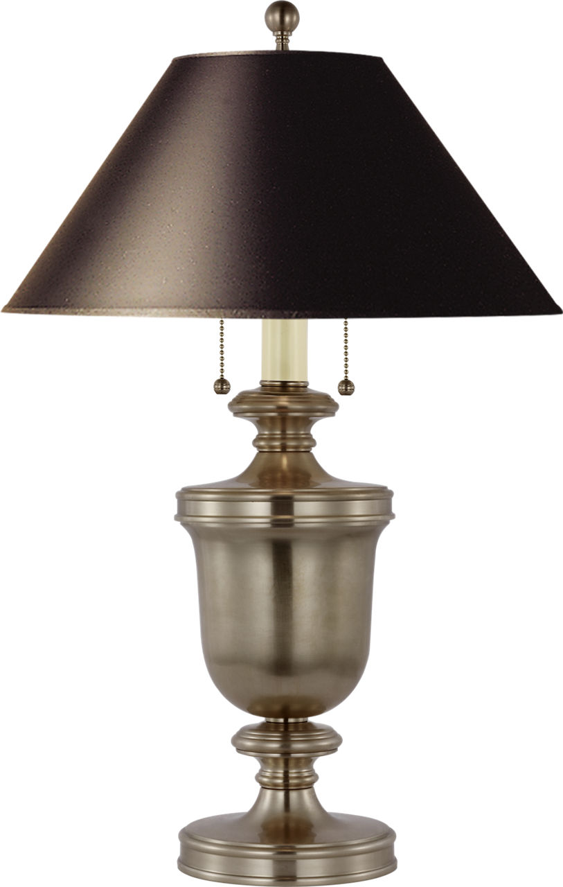 Classical Urn Form Medium Table Lamp in Antique Nickel with Black Shade