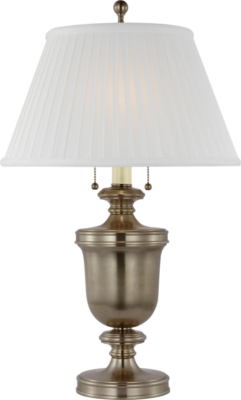 Classical Urn Form Medium Table Lamp in Antique Nickel with Silk Pleat Shade