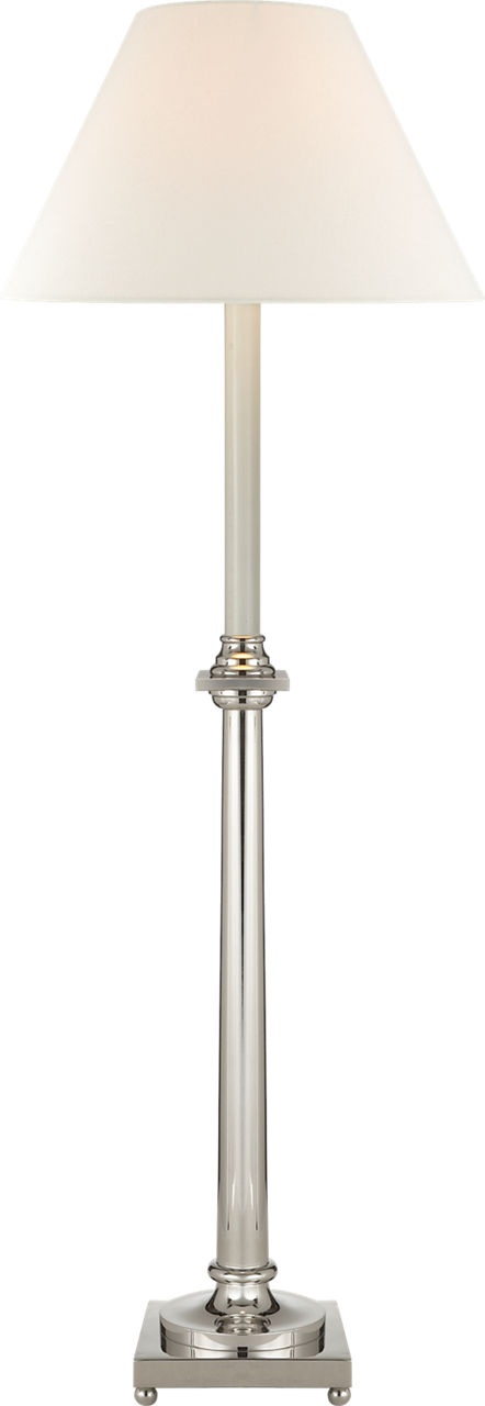 Swedish Column Buffet Lamp in Polished Nickel with Linen Shade