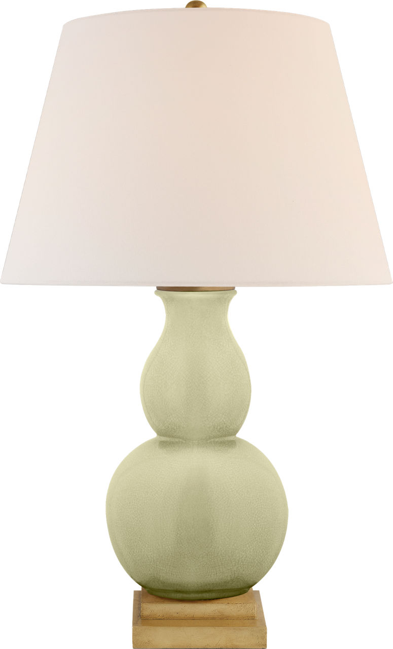 Gourd Form Small Table Lamp in Celadon Crackle with Linen Shade