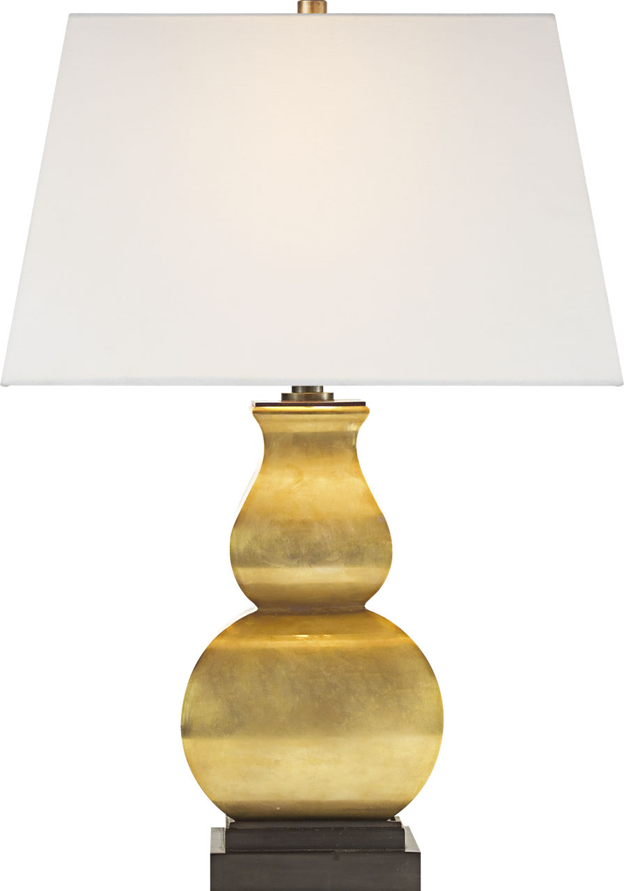 Fang Gourd Table Lamp in Antique-Burnished Brass with Linen Shade