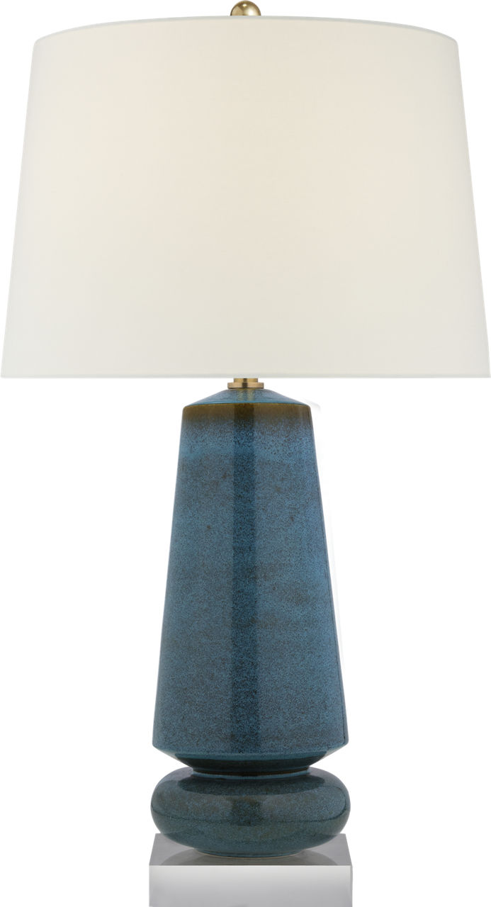 Parisienne Medium Table Lamp in Oslo Blue with Linen Shade