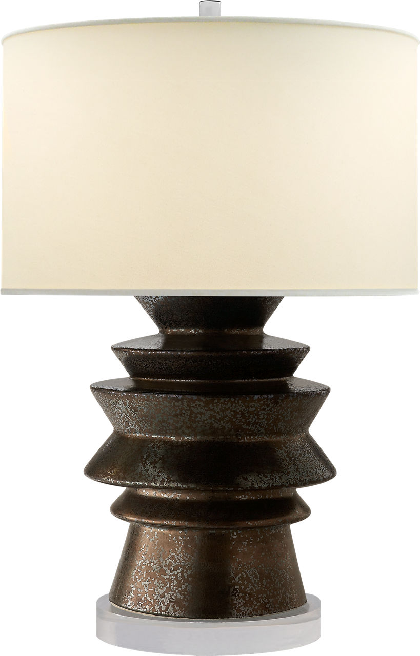 Stacked Disk Table Lamp in Crystal Bronze with Natural Percale Shade