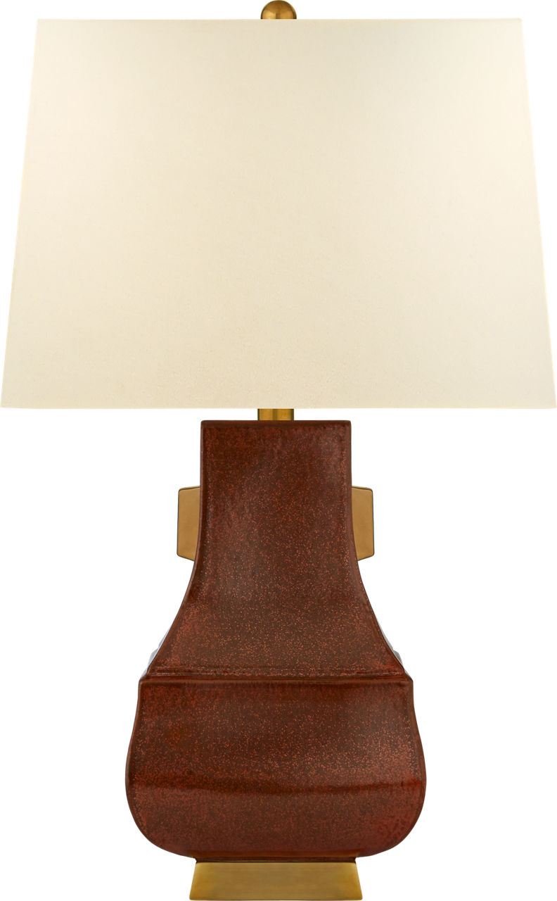 Kang Jug Large Table Lamp in Autumn Copper and Burnt Gold Accent with Natural Percale Shade