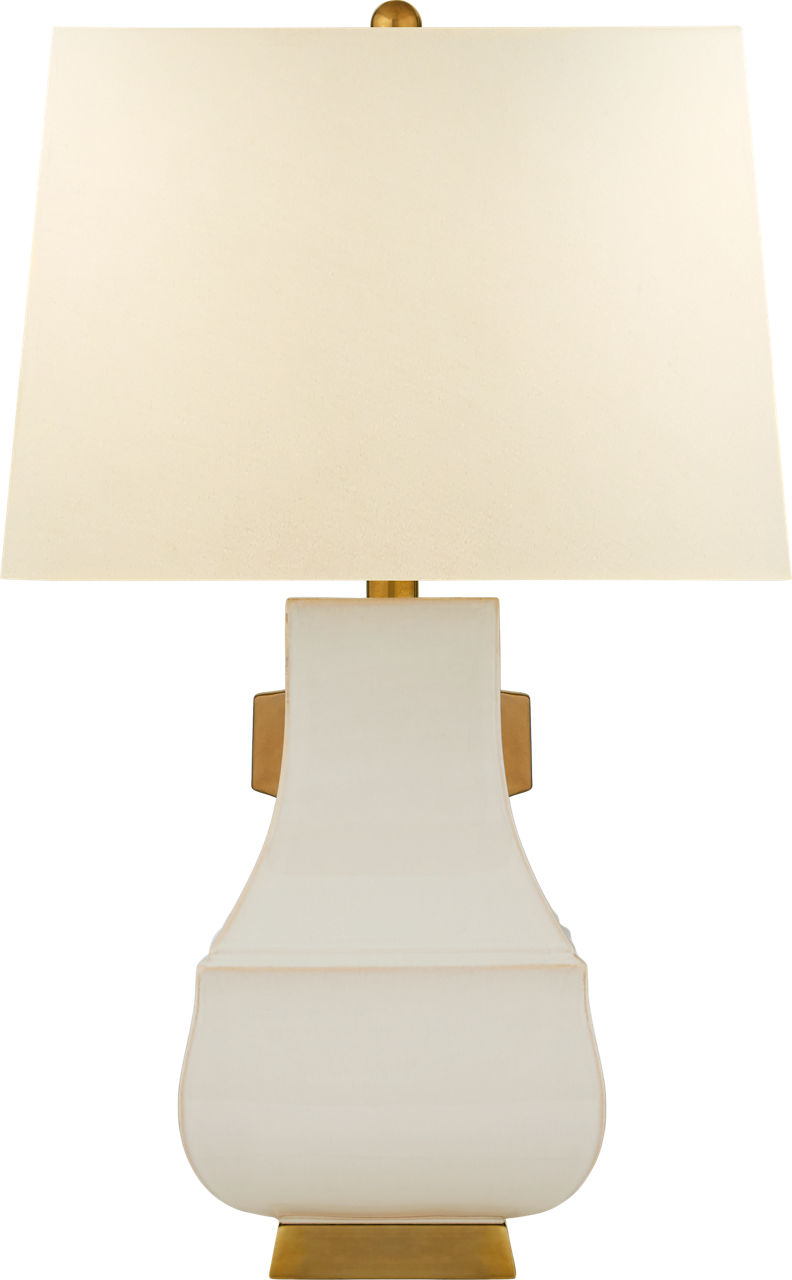 Kang Jug Large Table Lamp in Ivory and Burnt Gold Accent with Natural Percale Shade
