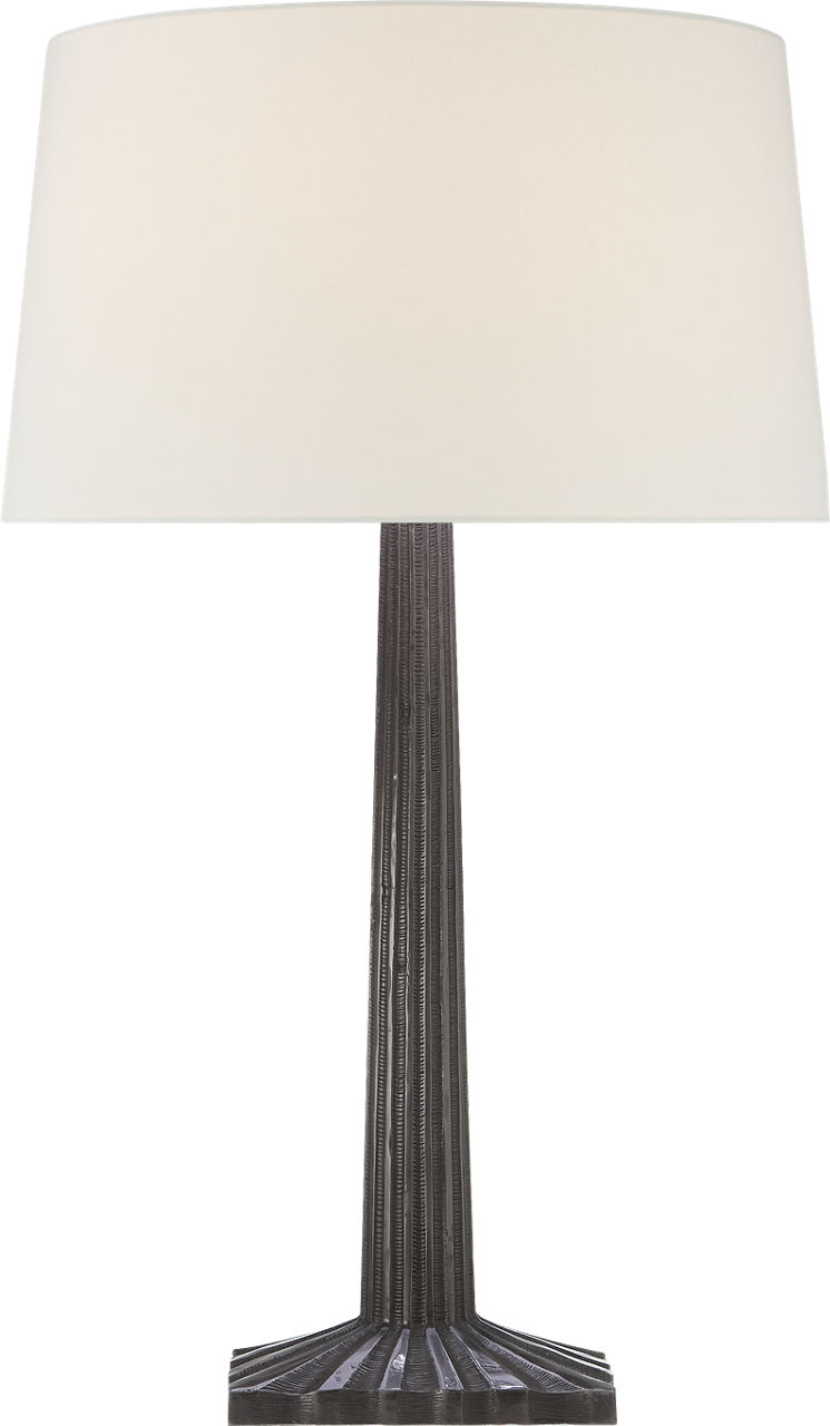 Strie Fluted Column Table Lamp in Aged Iron with Linen Shade