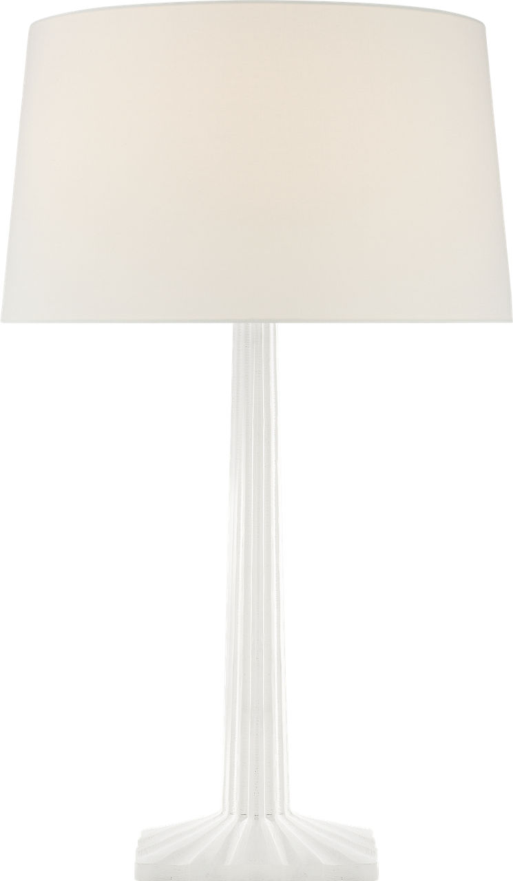 Strie Fluted Column Table Lamp in Plaster White with Linen Shade