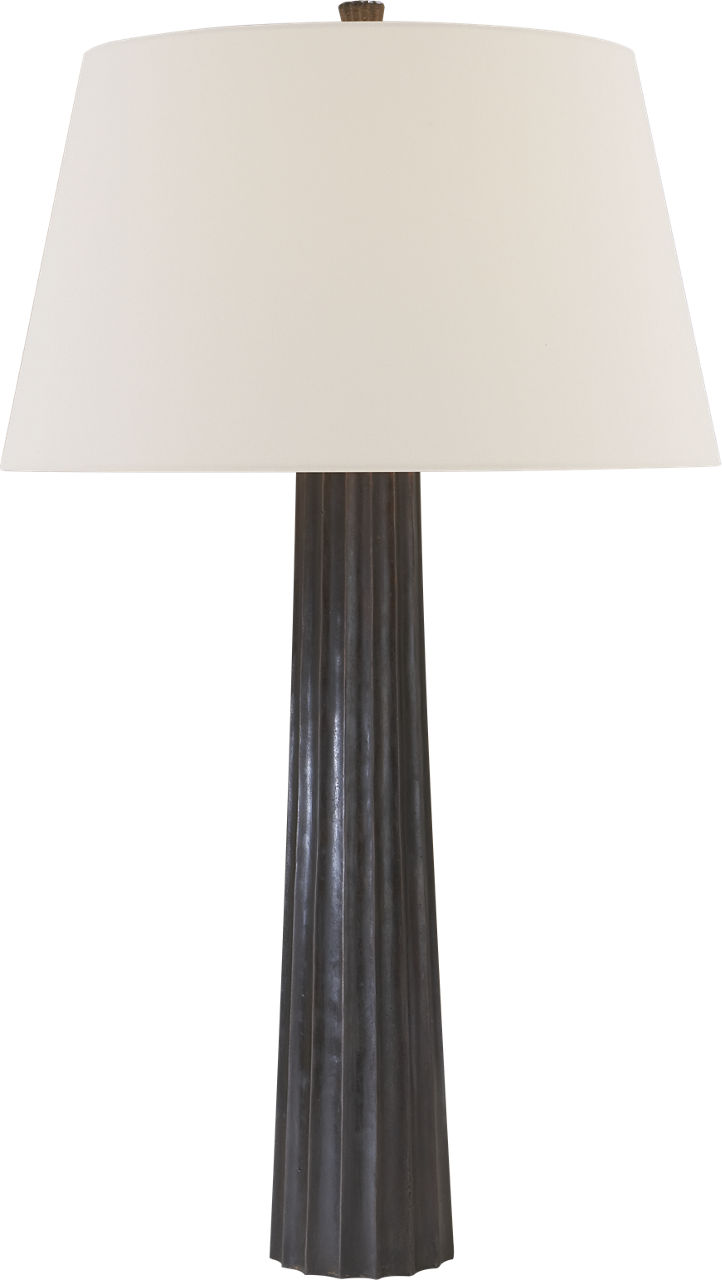 Fluted Spire Large Table Lamp in Aged Iron with Linen Shade