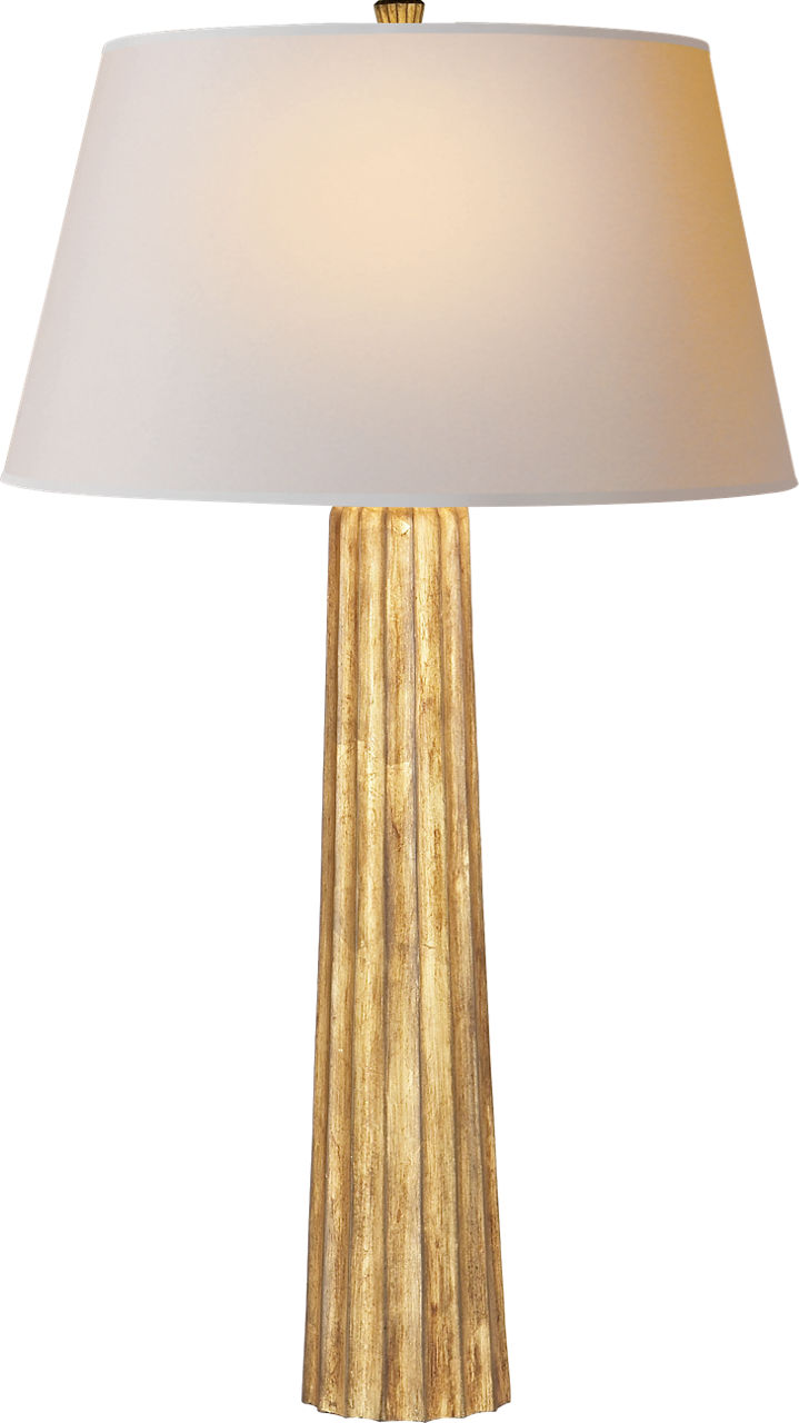 Fluted Spire Large Table Lamp in Gilded Iron with Natural Paper Shade