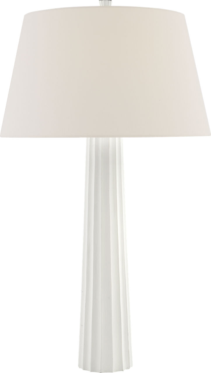 Fluted Spire Large Table Lamp in Plaster White with Linen Shade