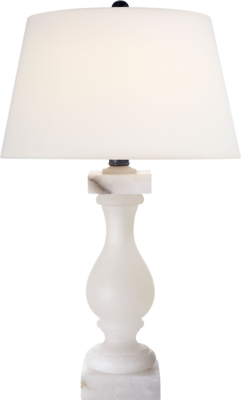 Balustrade Table Lamp in Alabaster with Linen Shade