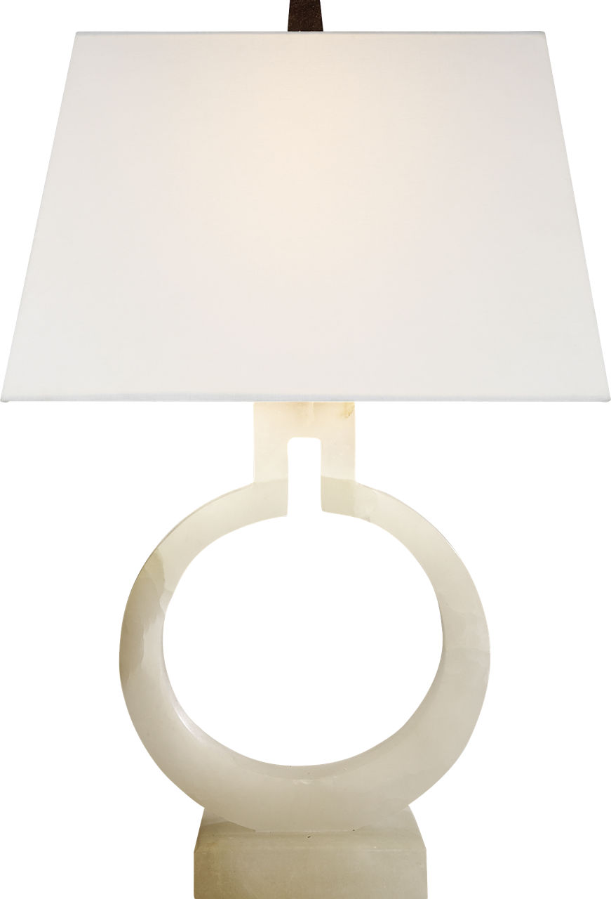 Ring Form Small Table Lamp in Alabaster with Linen Shade