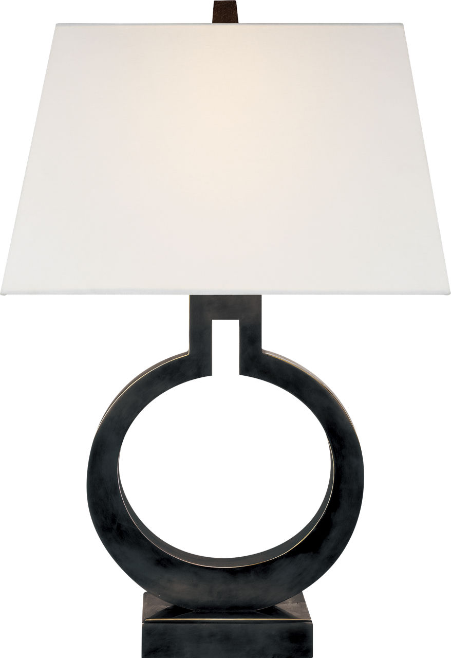 Ring Form Small Table Lamp in Bronze with Linen Shade