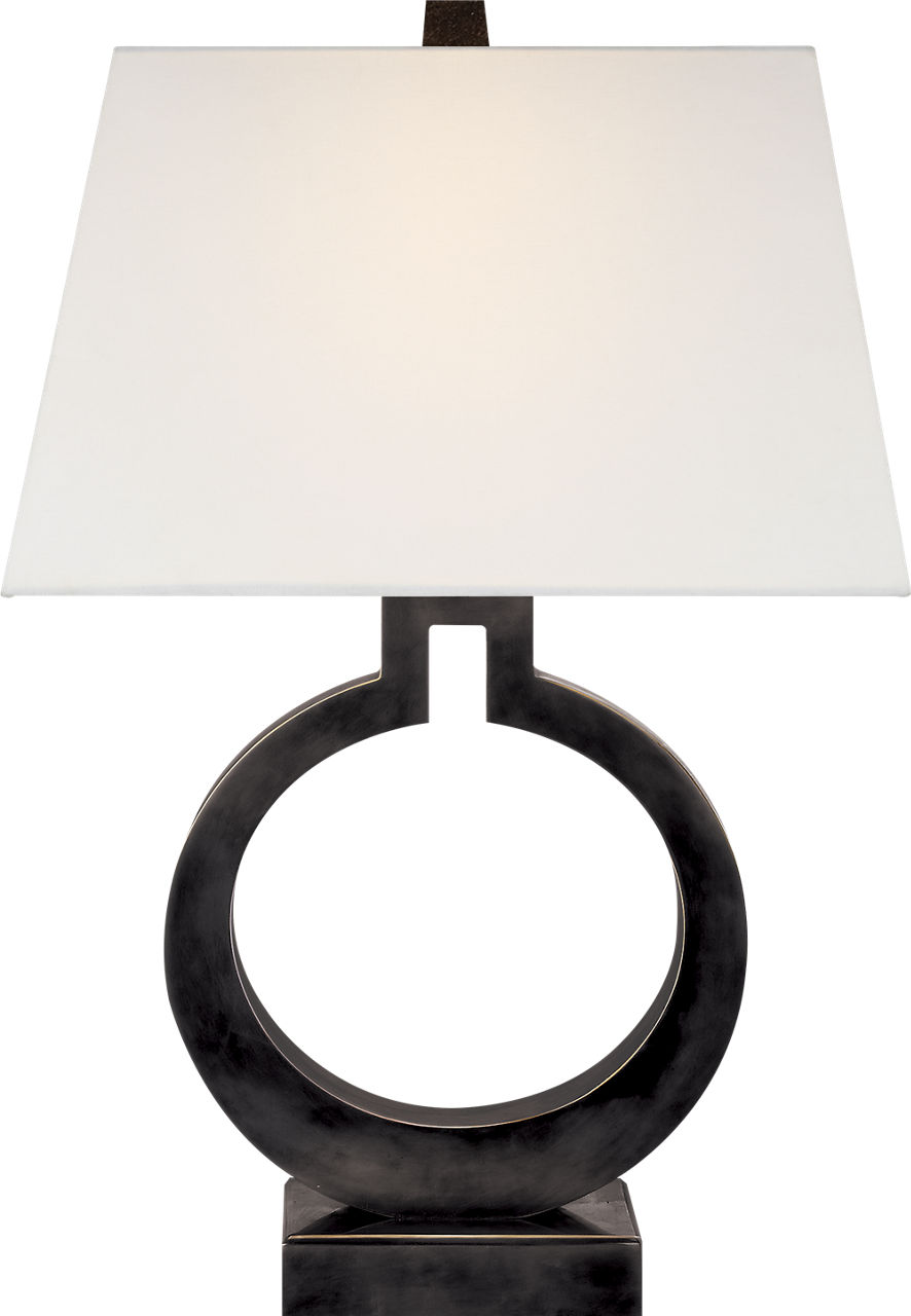 Ring Form Large Table Lamp in Bronze with Linen Shade