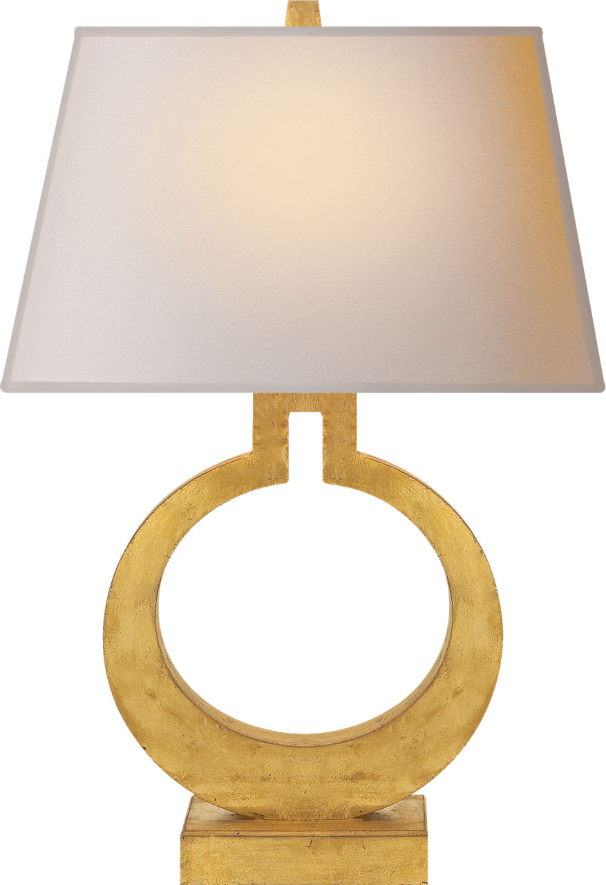 Ring Form Large Table Lamp in Gilded with Natural Paper Shade
