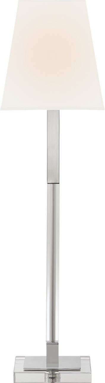 Reagan Buffet Lamp in Polished Nickel and Crystal with Linen Shade