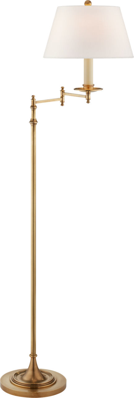 Dorchester Swing Arm Floor Lamp in Antique-Burnished Brass with Linen Shade