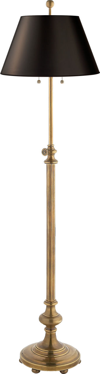 Overseas Adjustable Club Floor Lamp in Antique-Burnished Brass with Black Shade