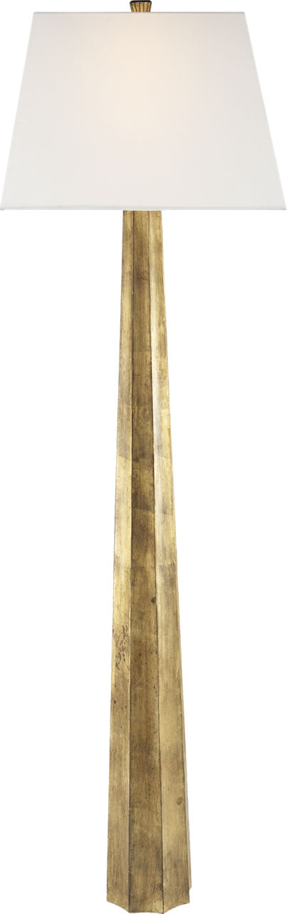 Fluted Spire Floor Lamp in Gilded Iron with Linen Shade