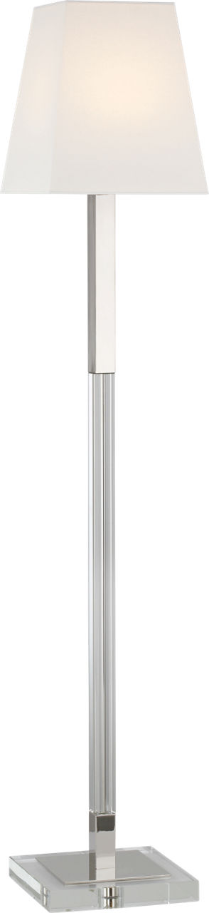 Reagan Medium Reading Floor Lamp in Polished Nickel and Crystal with Linen Shade