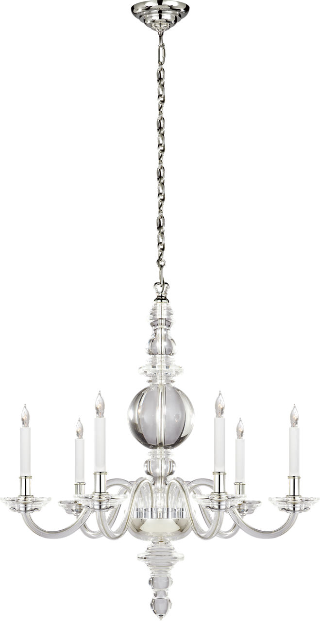 George II Large Chandelier in Crystal with Polished Nickel