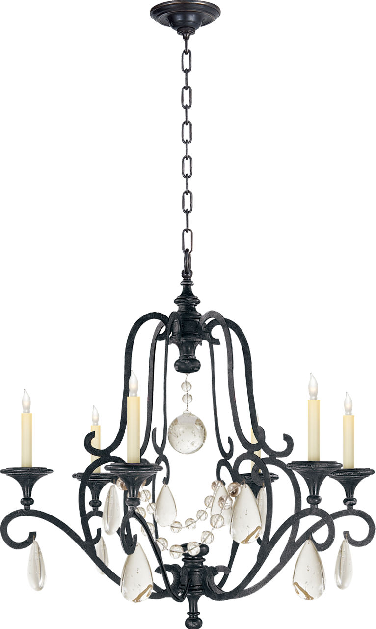 Piedmont Chandelier in Aged Iron with Seeded Glass