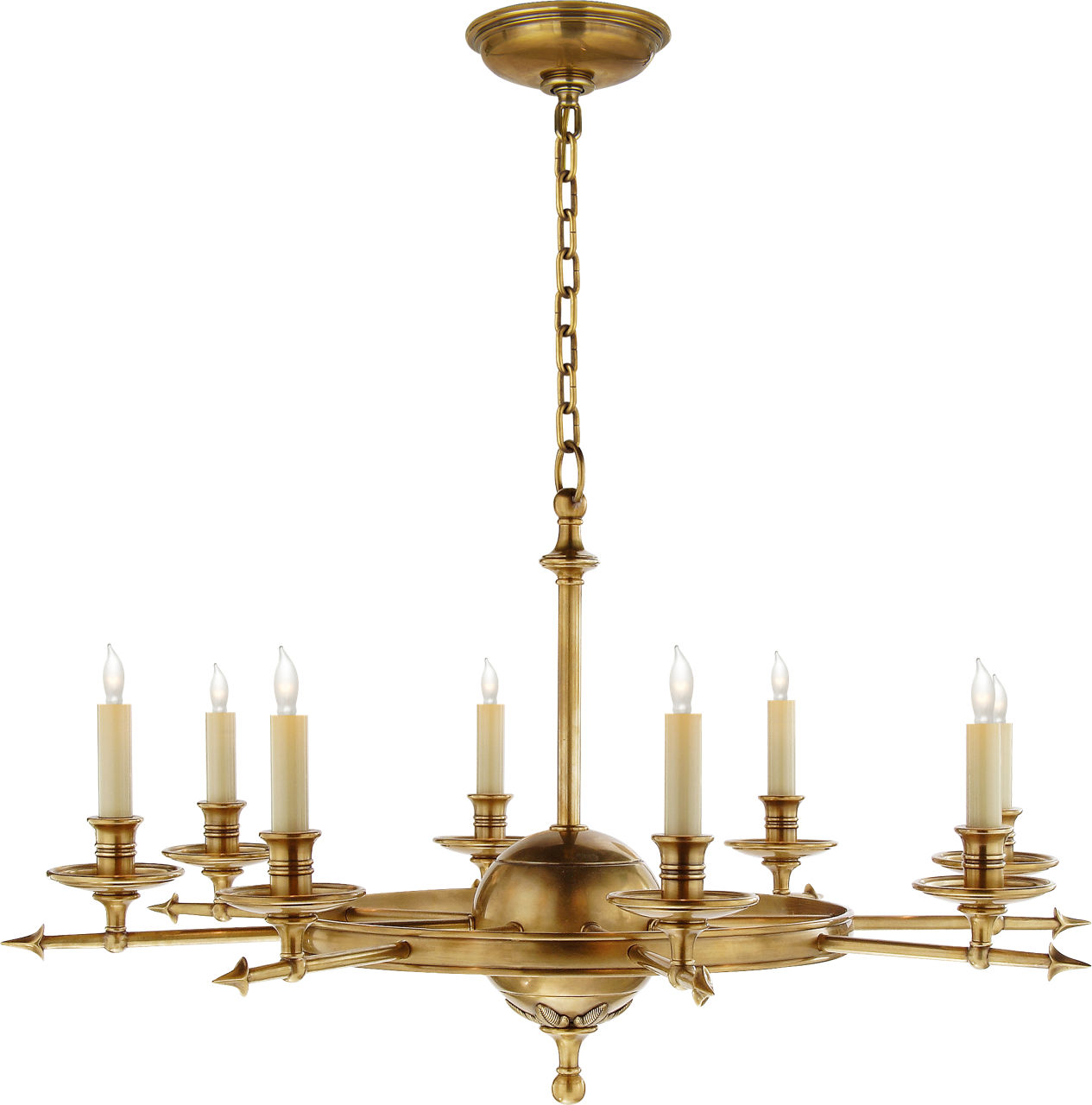 Leaf and Arrow Large Chandelier in Antique-Burnished Brass