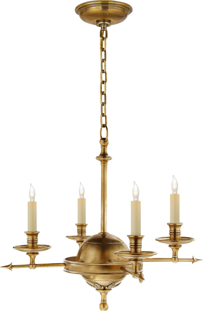 Leaf and Arrow Small Chandelier in Antique-Burnished Brass