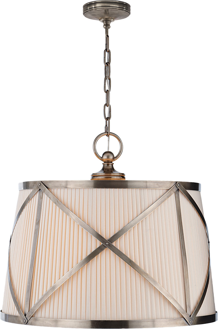 Grosvenor Large Single Hanging Shade in Antique Nickel with Linen Shade