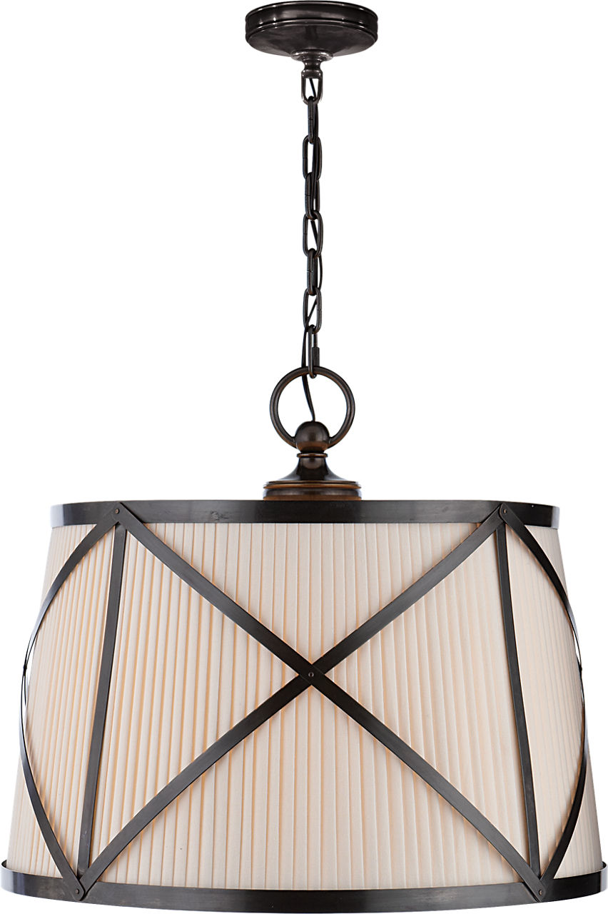 Grosvenor Large Single Hanging Shade in Bronze with Linen Shade