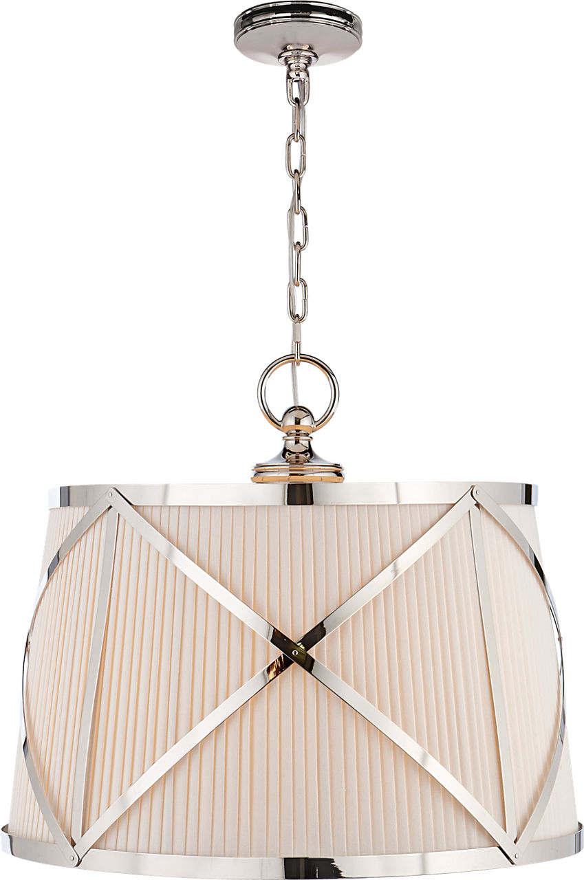 Grosvenor Large Single Hanging Shade in Polished Nickel with Linen Shade