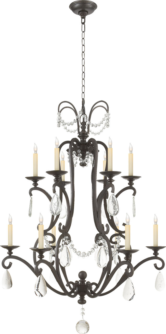 Orvieto Large Chandelier in Aged Iron with Seeded Glass