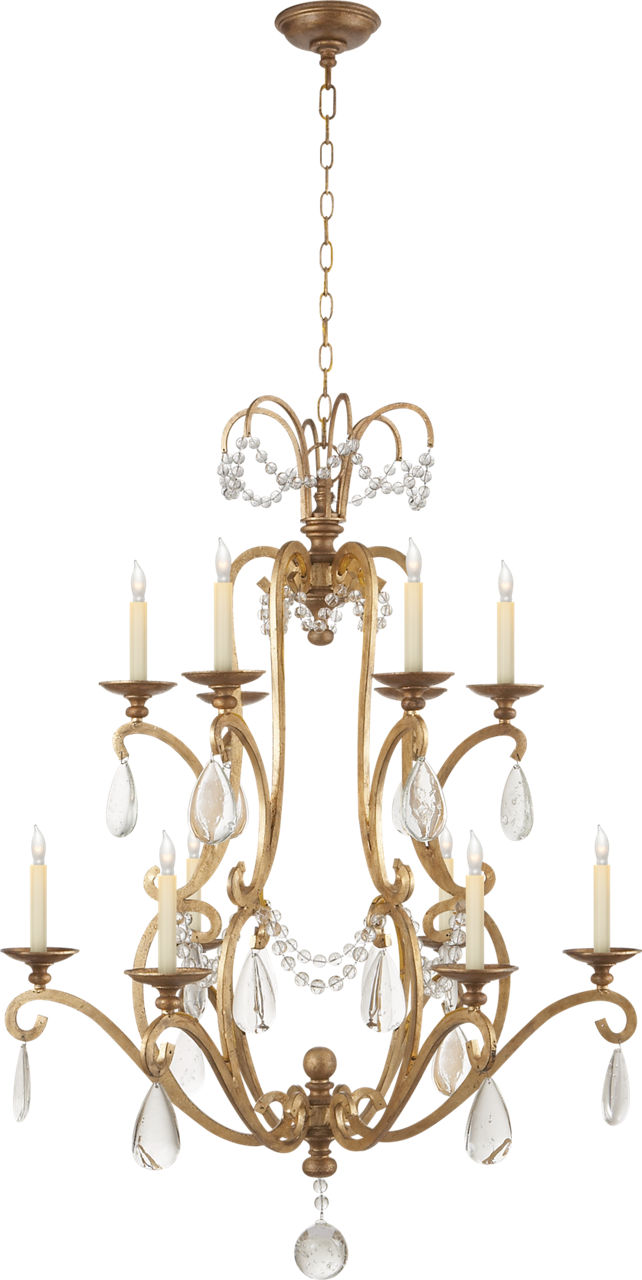 Orvieto Large Chandelier in Gilded Iron with Seeded Glass