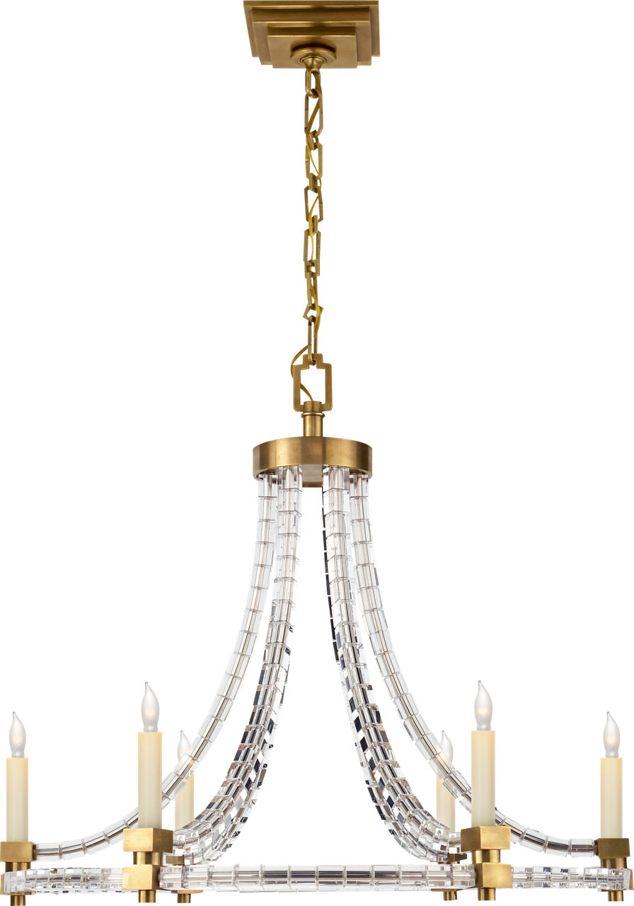 Crystal Cube Round Flatline Chandelier in Antique-Burnished Brass