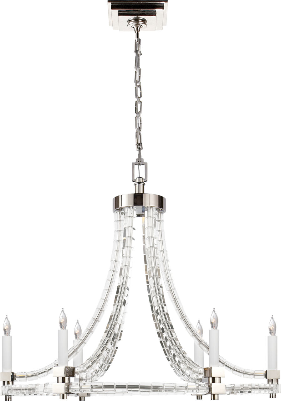 Crystal Cube Round Flatline Chandelier in Polished Nickel