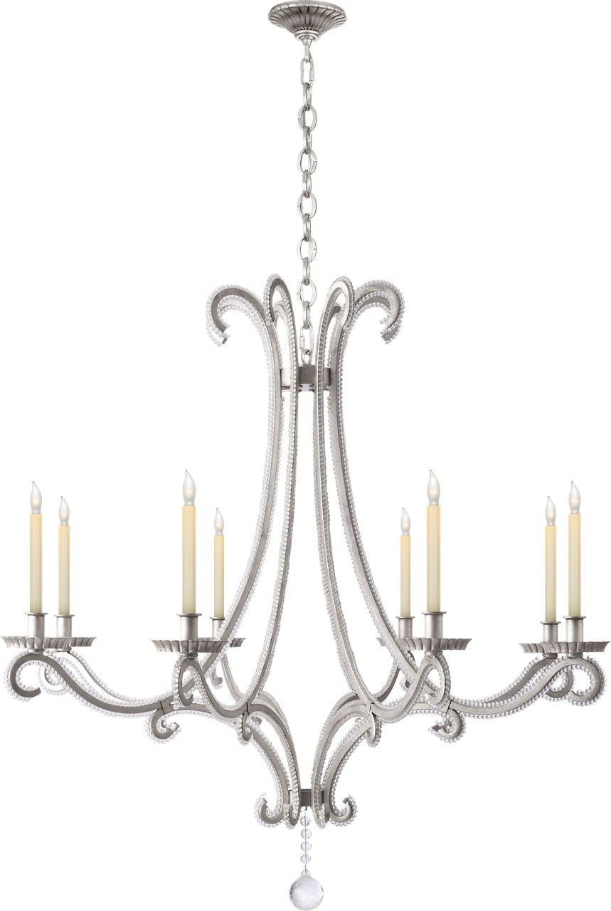 Oslo Large Chandelier in Burnished Silver Leaf with Crystal