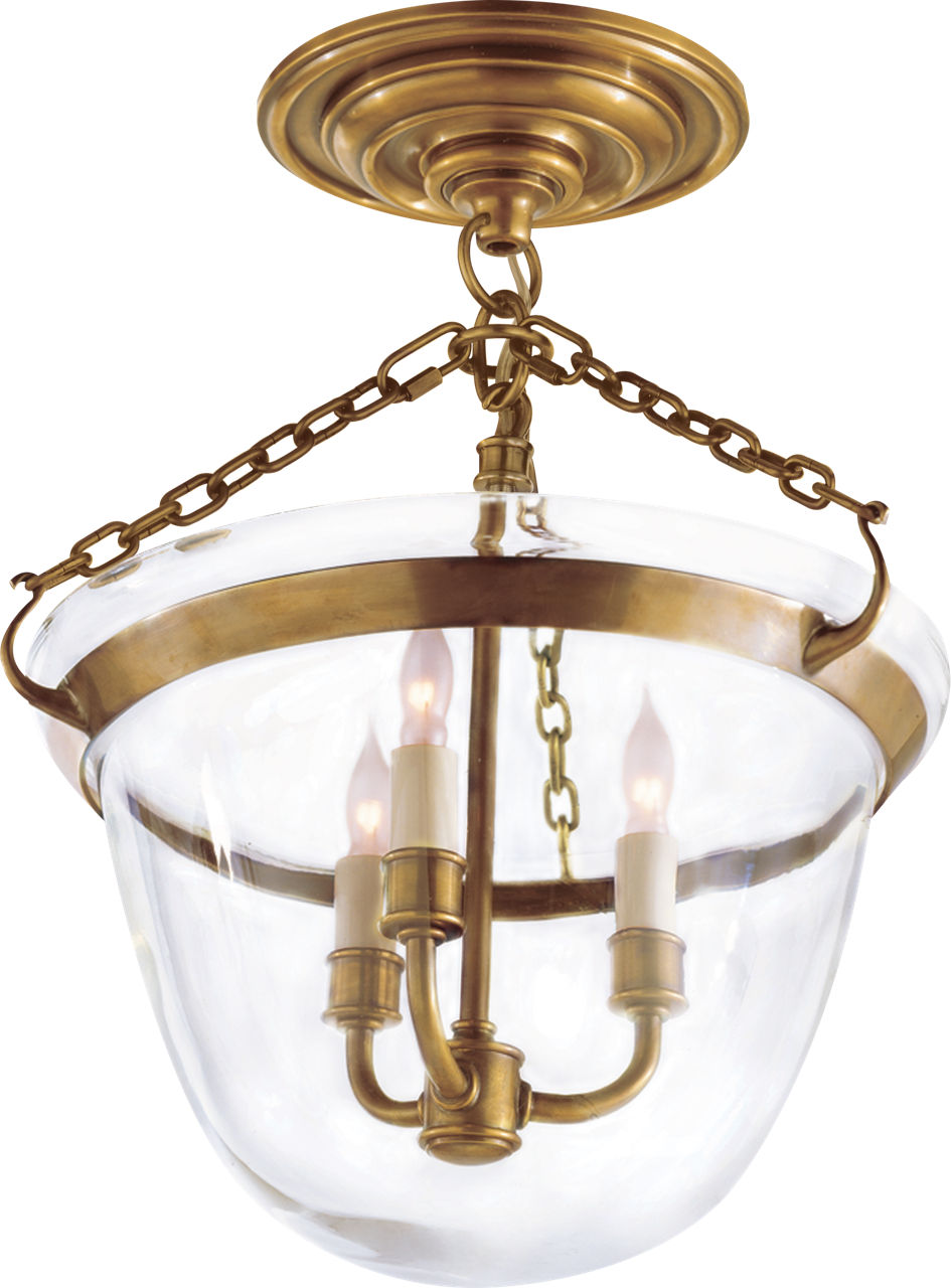 Country Semi-Flush Bell Jar Lantern in Antique-Burnished Brass