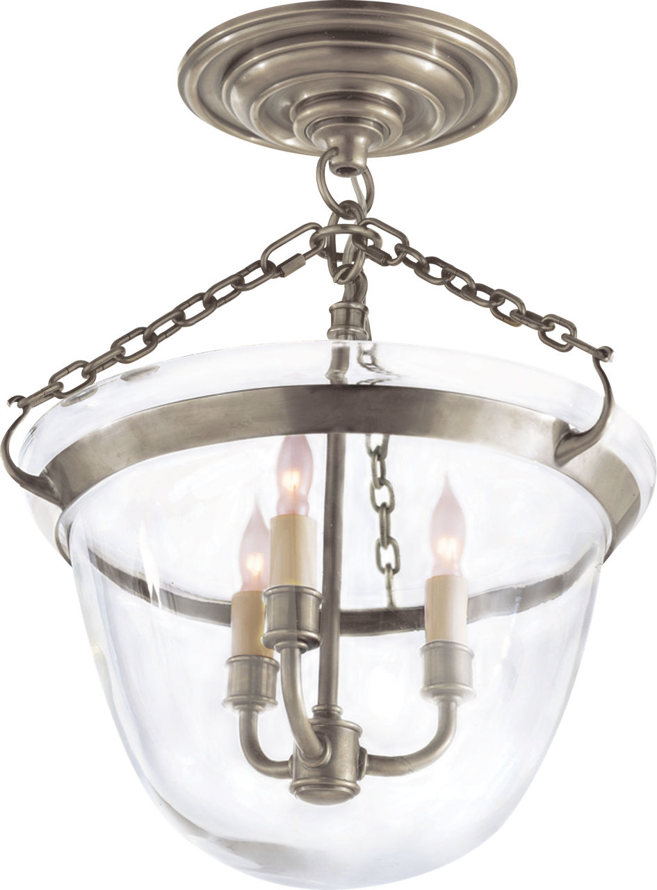 Country Semi-Flush Bell Jar Lantern in Antique Nickel