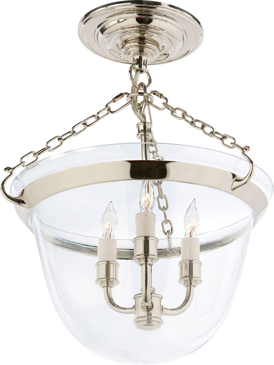 Country Semi-Flush Bell Jar Lantern in Polished Nickel