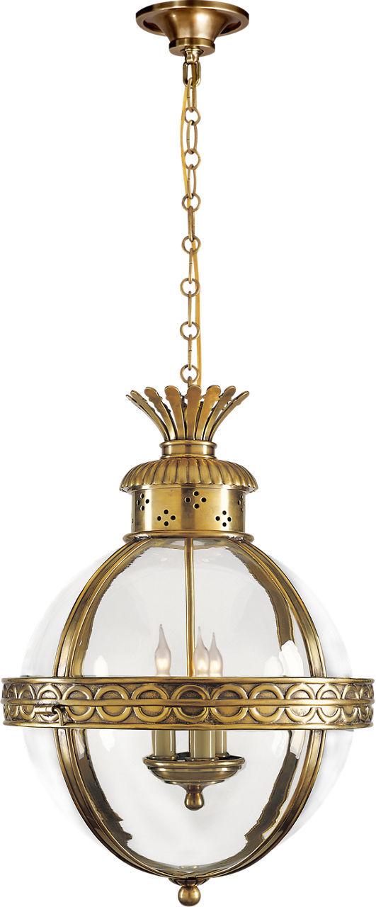 Crown Top Banded Globe Lantern in Antique-Burnished Brass with Clear Glass