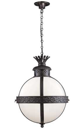 Crown Top Banded Globe Lantern in Blackened Rust with White Glass