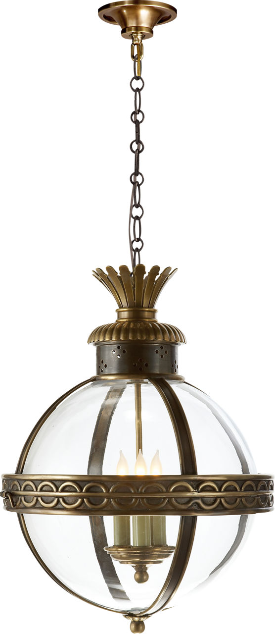 Crown Top Banded Globe Lantern in Bronze with Antique-Burnished Brass with Clear Glass