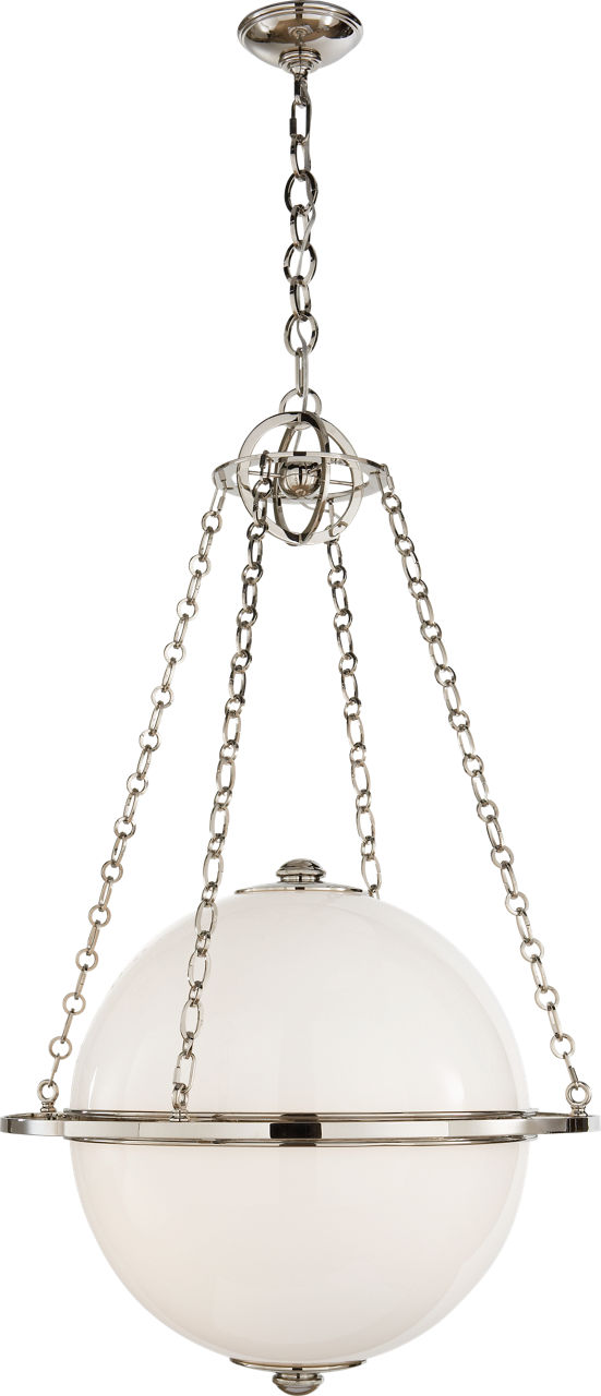 Modern Globe Lantern in Polished Nickel with White Glass