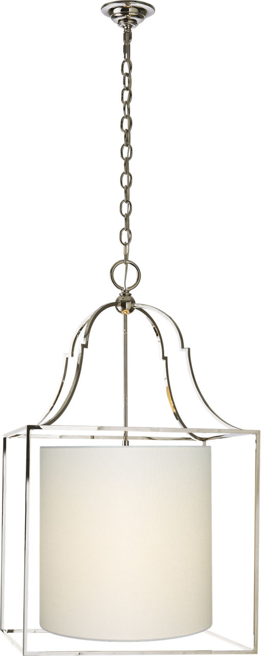 Gustavian Lantern in Polished Nickel with Linen Shade