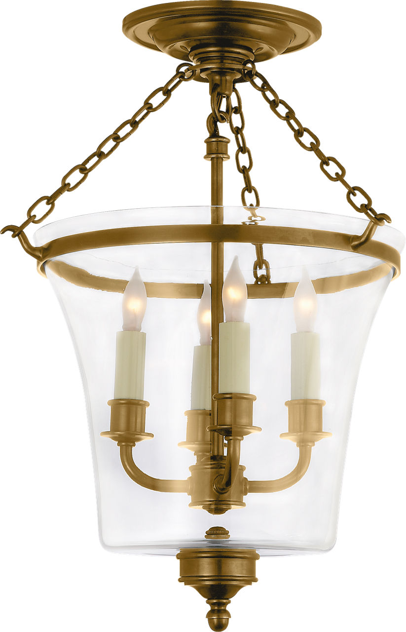 Sussex Semi-Flush Bell Jar Lantern in Antique-Burnished Brass