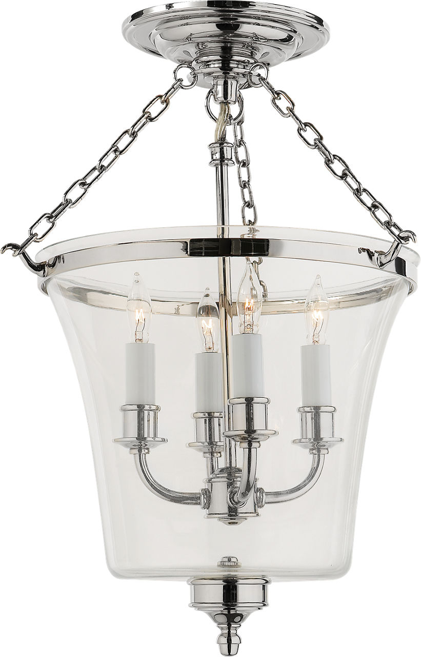 Sussex Semi-Flush Bell Jar Lantern in Polished Nickel
