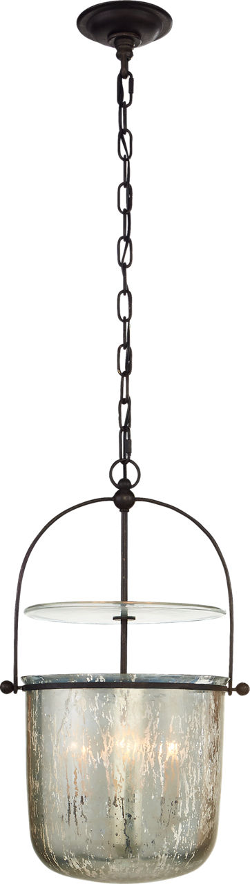 Lorford Small Smoke Bell Lantern in Aged Iron with Antiqued Mercury Glass