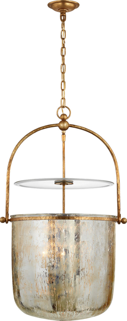 Lorford Smoke Bell Lantern in Gilded Iron with Mercury Glass
