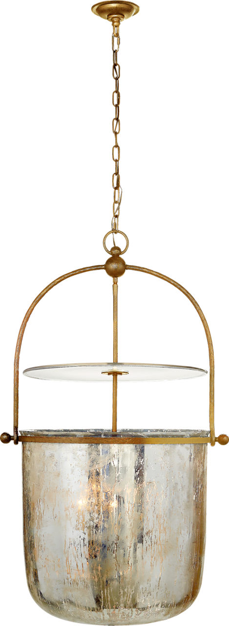 Lorford Large Smoke Bell Lantern in Gilded Iron with Antiqued Mercury Glass